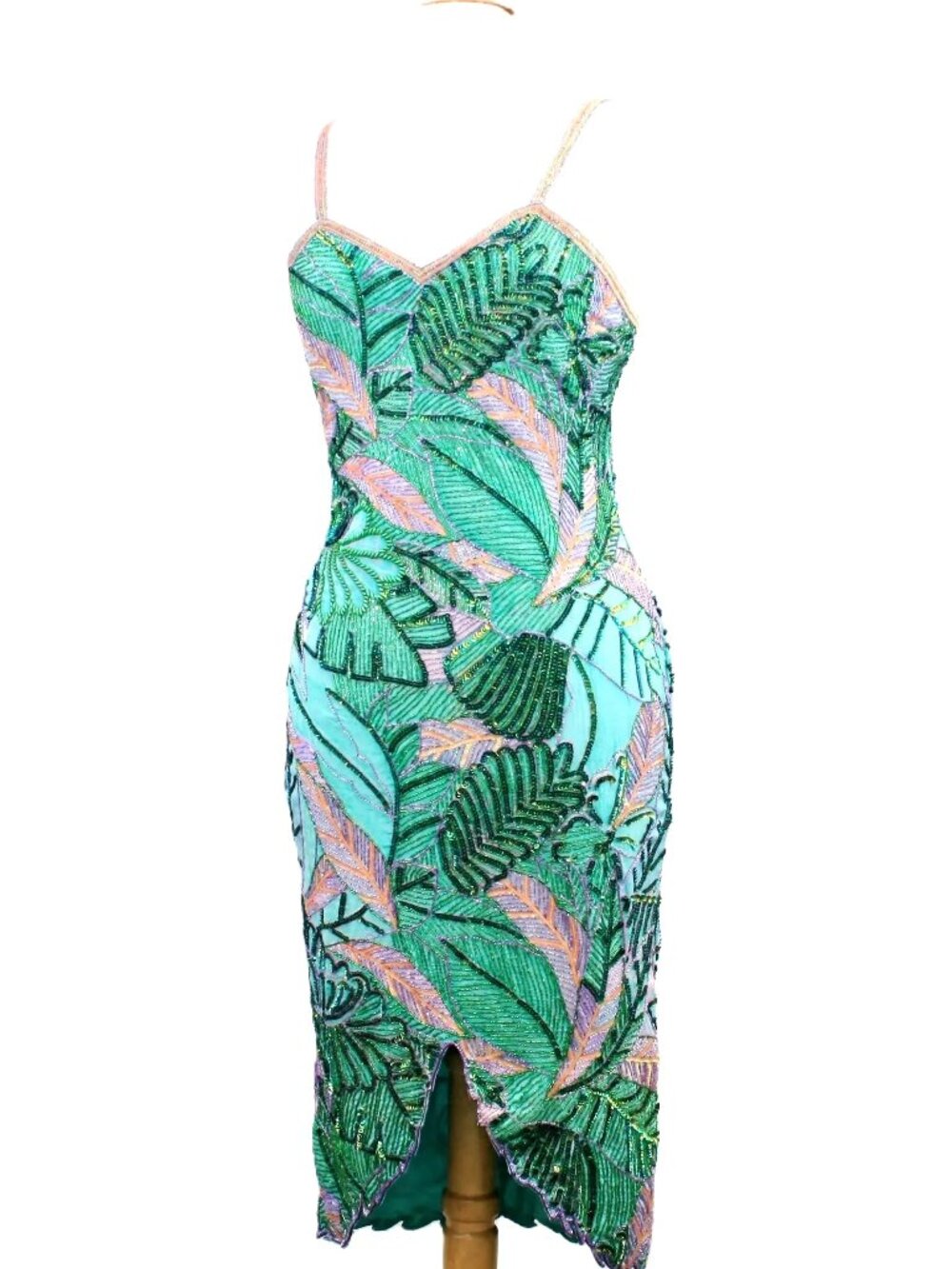 JASDEE Vintage Dress 45" Bead & Sequins HandWork & HandPrint on Silk Style 3081L